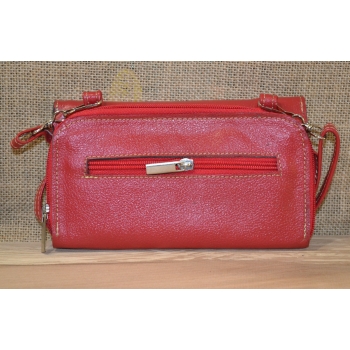 Portfel torebka skórzana czerwona z kwiatowym kolorowym haftem .